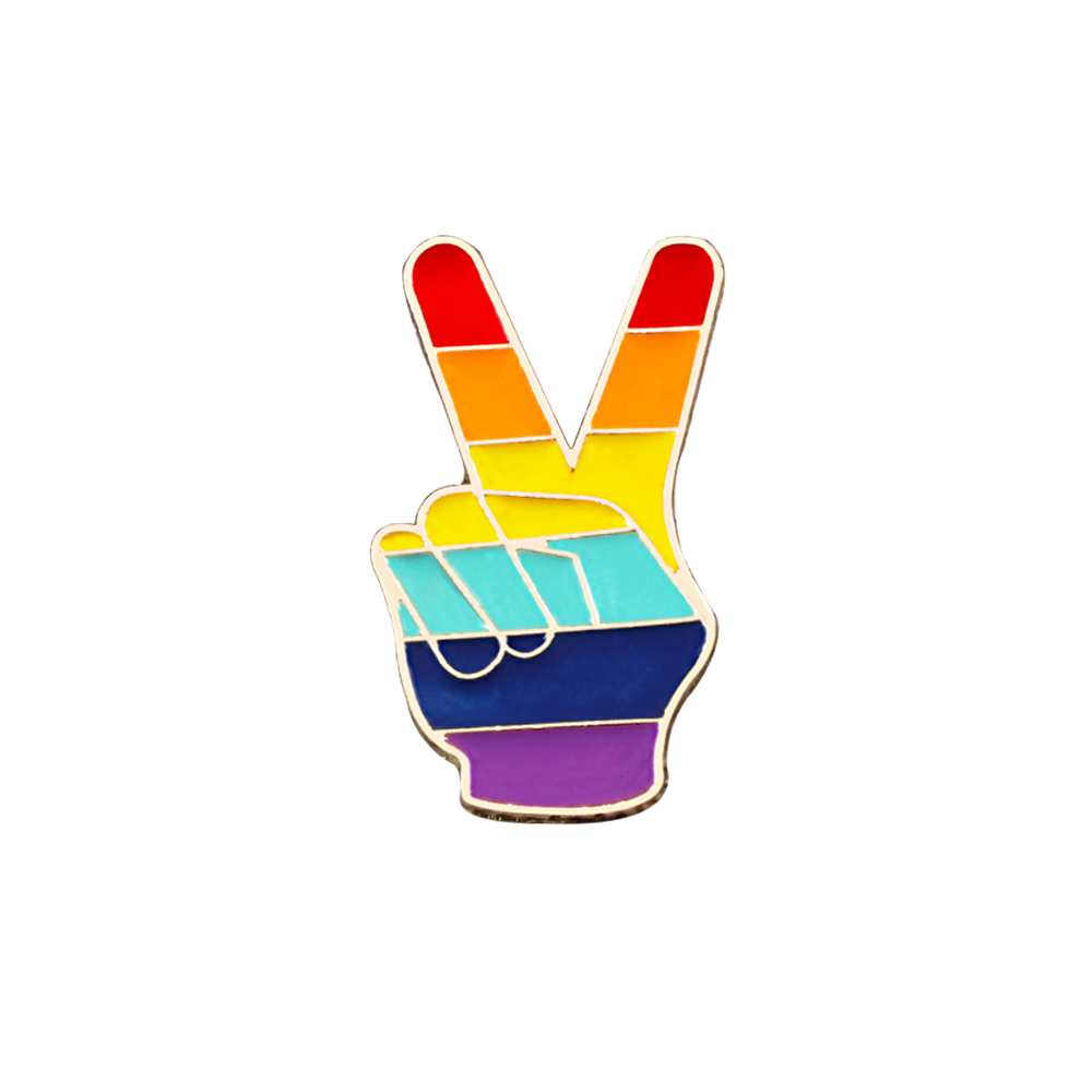 Creatieve LGBT Broche Regenboog Pins Kleurrijke Hart Vlag Vinger Email Revers Pin Lesbische Gay Pride Badge Cartoon Kleding Decoratie: Victory