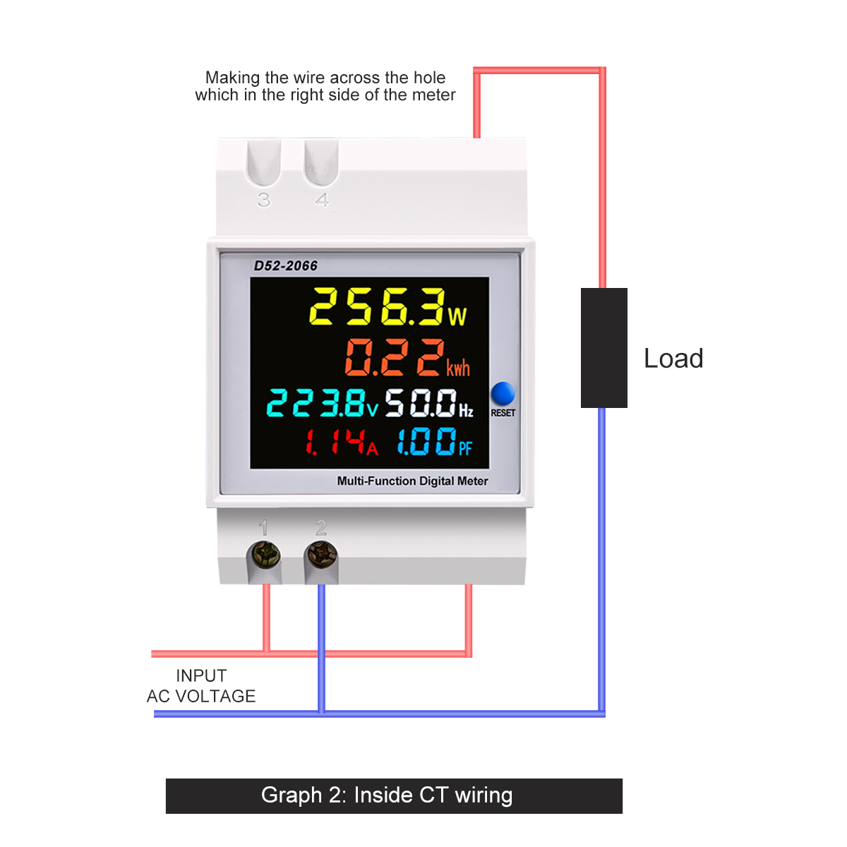 6IN1 din rail AC monitor 110V 220V 380V 100A Voltage Current Power Factor Active KWH Electric energy Frequency meter VOLT AMP: Gold / AC500V