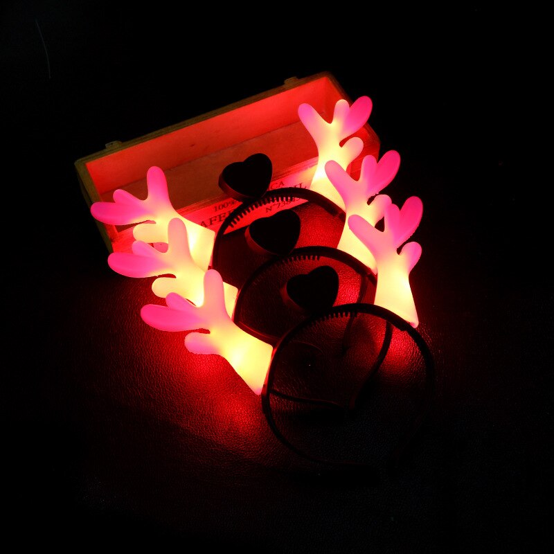 Weihnachten Leuchtenden Geweih Stirnband Konzert Nacht Licht LED Stirnband Kopfschmuck Geweih Glänzende Stall Spielzeug: leuchtenden Geweih  Rosa