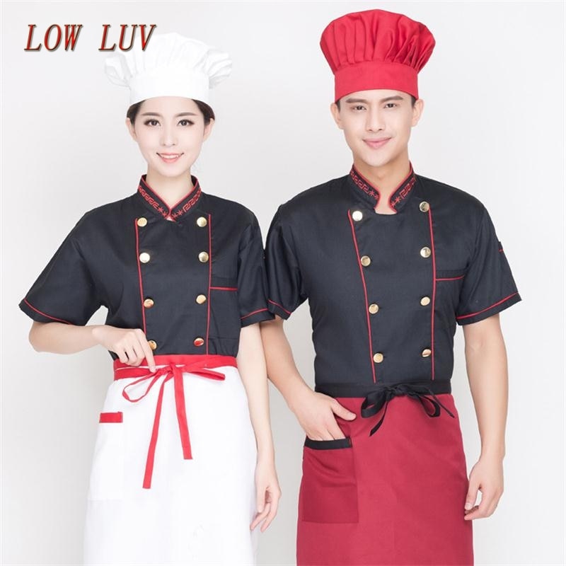 Summer short-sleeved breathable double-row restaurant chef jacket kitchen kitchen suit man man woman cook uniform