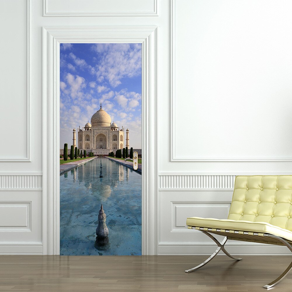 77 x 200cm indiska taj mahal landskap dörrklistermärken för sovrum, vardagsrum 3d vinyl heminredningsdekaler vattentät självhäftande tapeter