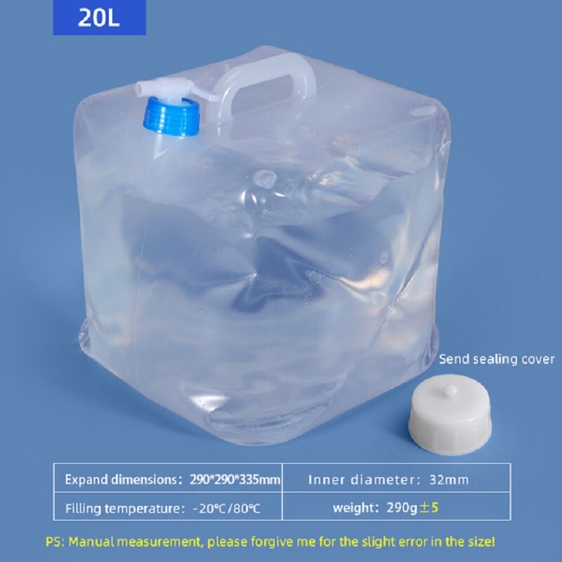 1PCS Foldable water bag with handle and Lid Portable outdoor liquid container Food Grade soft bags 5L 20L: 20L