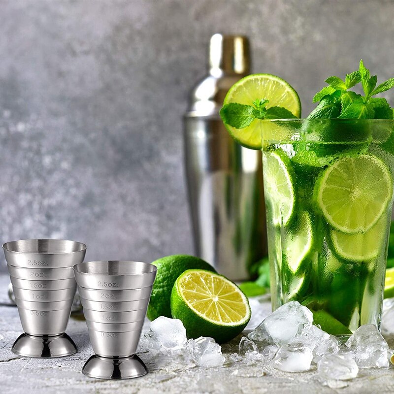 Jigging à Cocktail en acier inoxydable, 4 pièces, tasses doseuses pour Cocktail, 2.5 Oz,75 Ml,5 cuillères à soupe, pour barmen boulangers