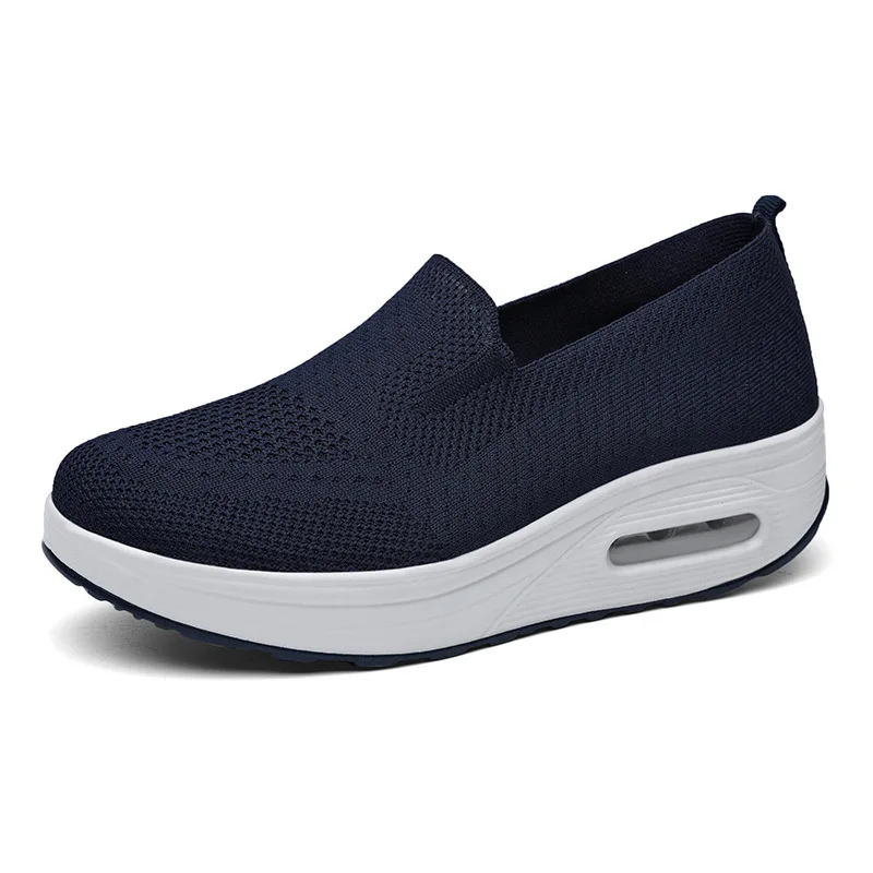 Primavera otoño zapatos oscilantes de mujer mocasines de malla para mujer plataformas planas zapatos de mujer cuñas zapatos de mujer zapatillas de deporte con aumento de altura: Azul / 39