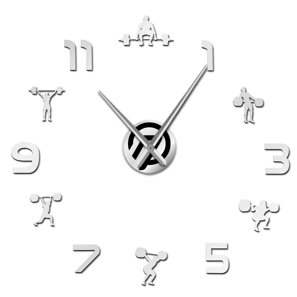 Gewichtheben Fitness DIY Riesen Uhr Fitnessstudio Zauberstab Aufkleber Uhr 3D Luxus Wanduhr Kreative Zauberstab Kunst Dekor Für Fitnessstudio