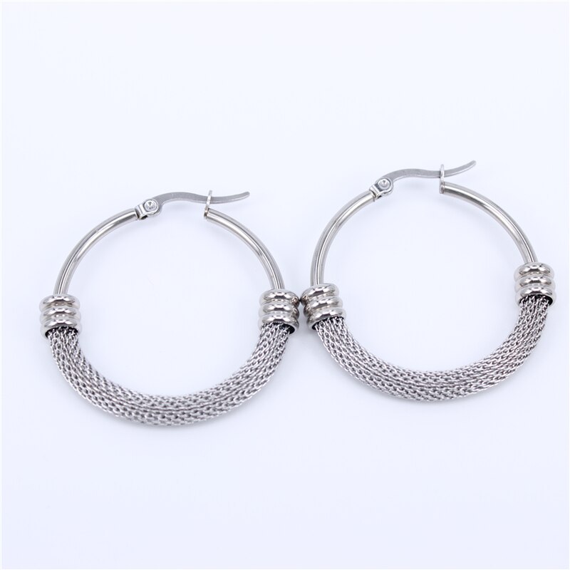 Boucles d'oreilles en forme de grand cerceau de couleur or 28MM-63MM, bijoux en acier inoxydable, Style cercles, tendance, pour femmes: silver color 38mm