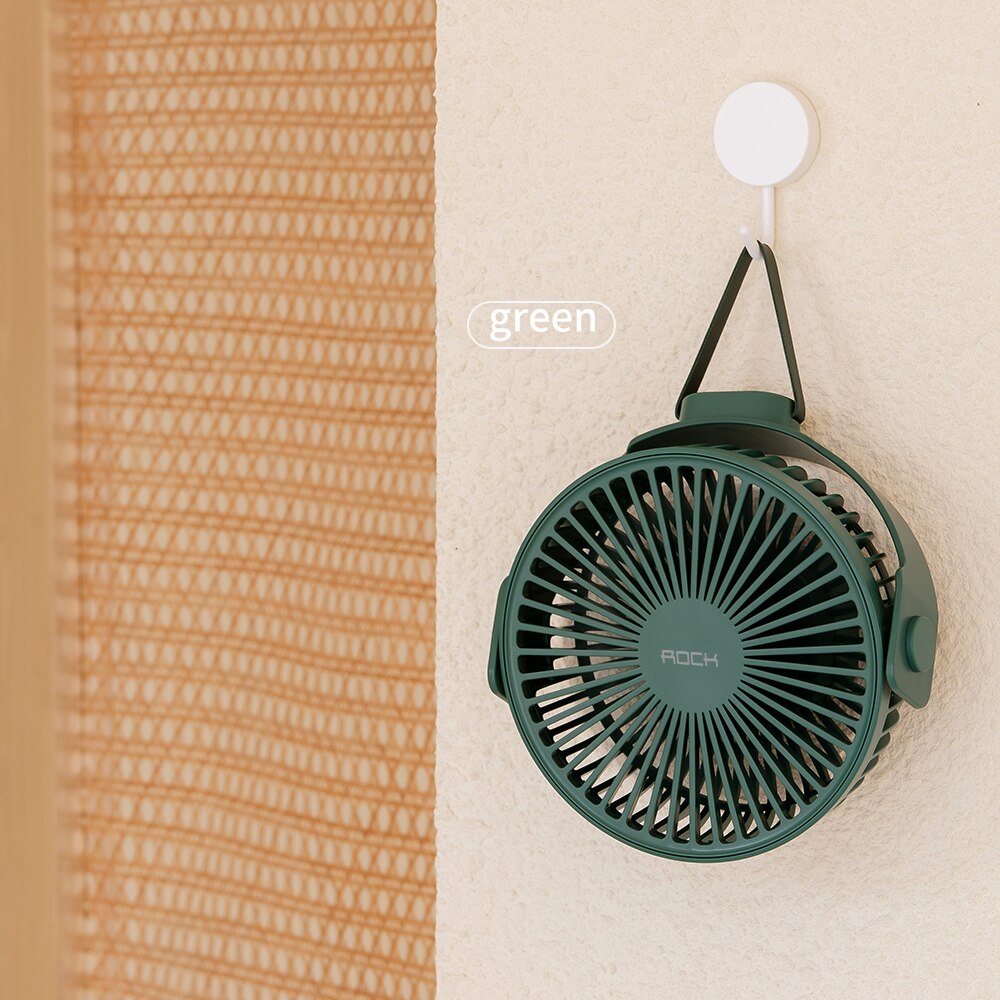 Rock ventilador de mesa 360 graus rotação fornecimento de ar 4000mah pendurado ventilador de carregamento usb baixo ruído 4 modo purifica o ventilador de refrigeração de ar: Verde