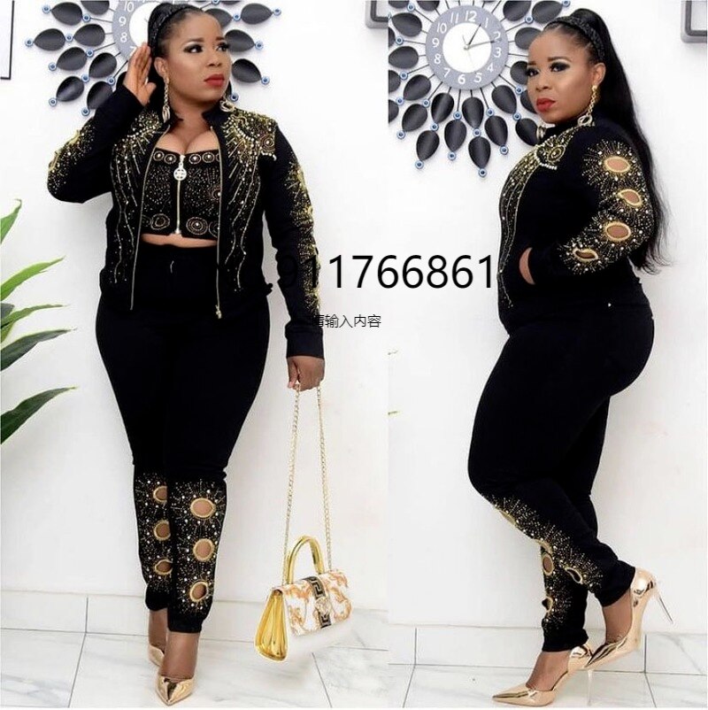 3 Piece Set Africa Clothes African Dashiki Dashiki Suit Top And Trousers Super Elastic Party Plus Size For Lady