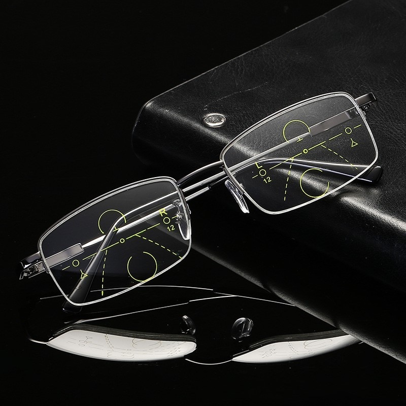 Gafas de lectura multifocales progresivas metálicas con montura de titanio para hombres, gafas para presbicia con luz azul, gafas para mujeres de 1,5
