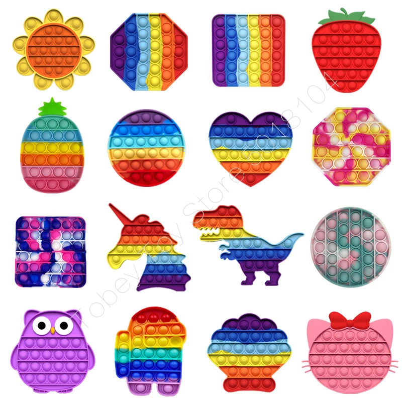 Fidget Toys Anti-Stress Push PopIt Bubble Sensory Rainbow Fidget ToyRestore Emotions Stress Reliever Toy for OCD Anxiety