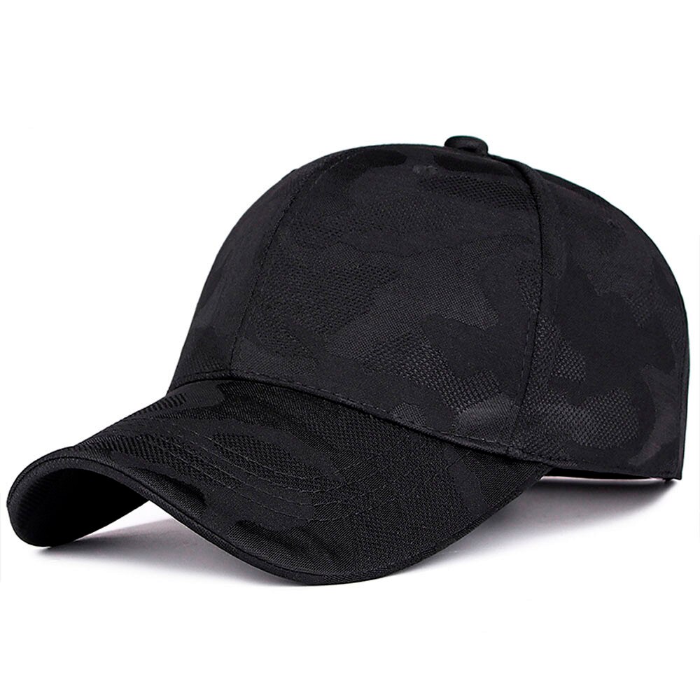 Baseball hat mænd kvinder camouflage plade sport cap til udendørs hip-hop justerbar cap rand skyggen snapback sol hat 10.30: Sort