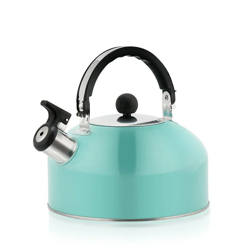Stainless Steel Teapot Induction Cooker Heating Water Kettles Whistling Teapot for Travelling Camping Kettle Ergonomic Handle: light green
