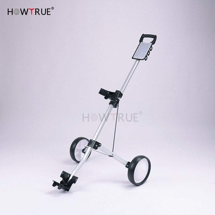 Golf Push Cart Lightweight Foldable Golf Trolley Holder with Adjustable Push Handle and Scorecard and Foot Brake