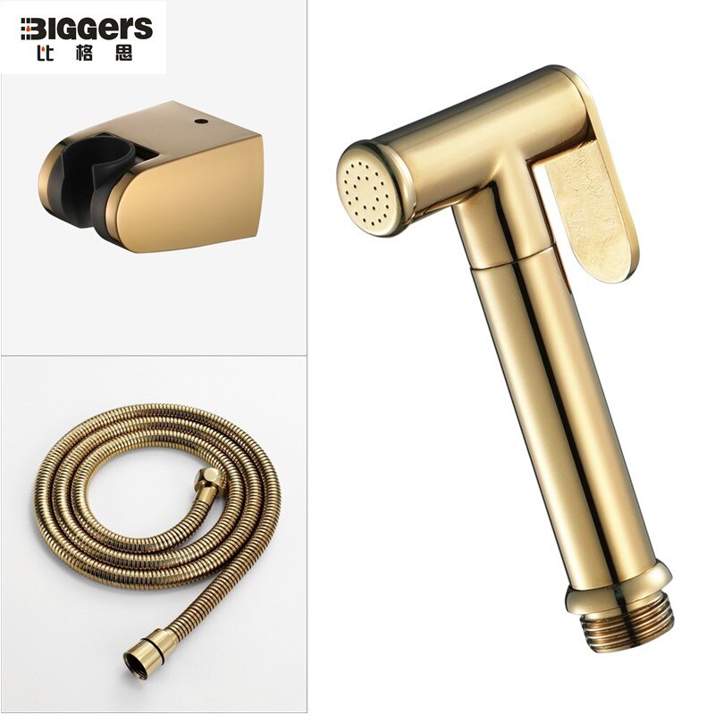 Biggers Sanitaire Goud Kleur Messing Badkamer Wc Bidet Douche Set Hoge Druk Shattaf Spuit Met Doucheslang