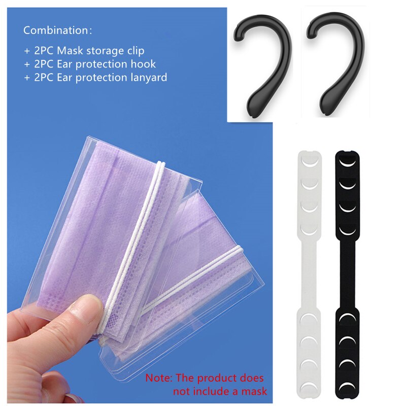 Mascarilla ajustable con cordón y cinturón extensible, mascarilla de silicona para prevención del dolor de oído, gancho para las orejas: Combination 1