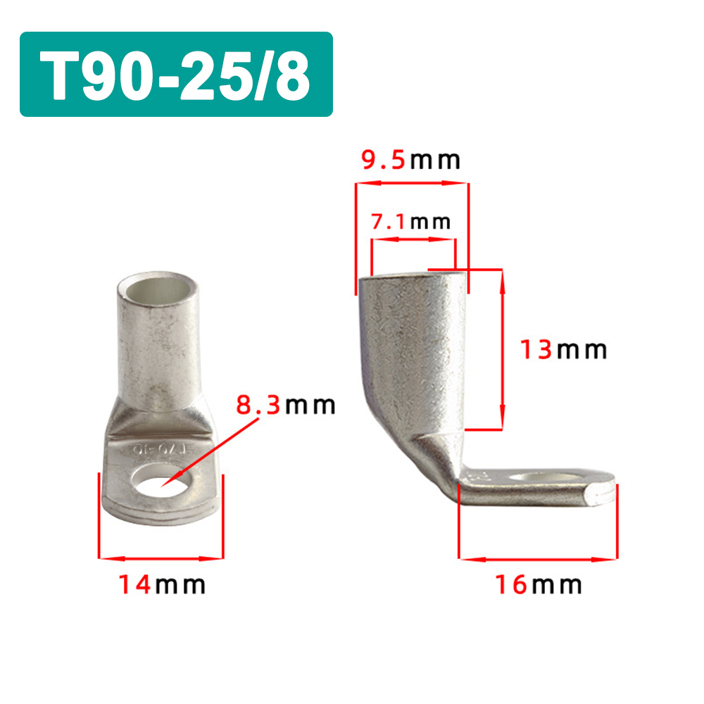 Terminales de Cable T90, conector de Cable de terminal, conector de Cable eléctrico de engarzado estañado de cobre, Terminal de engarzado automotriz de ángulo recto