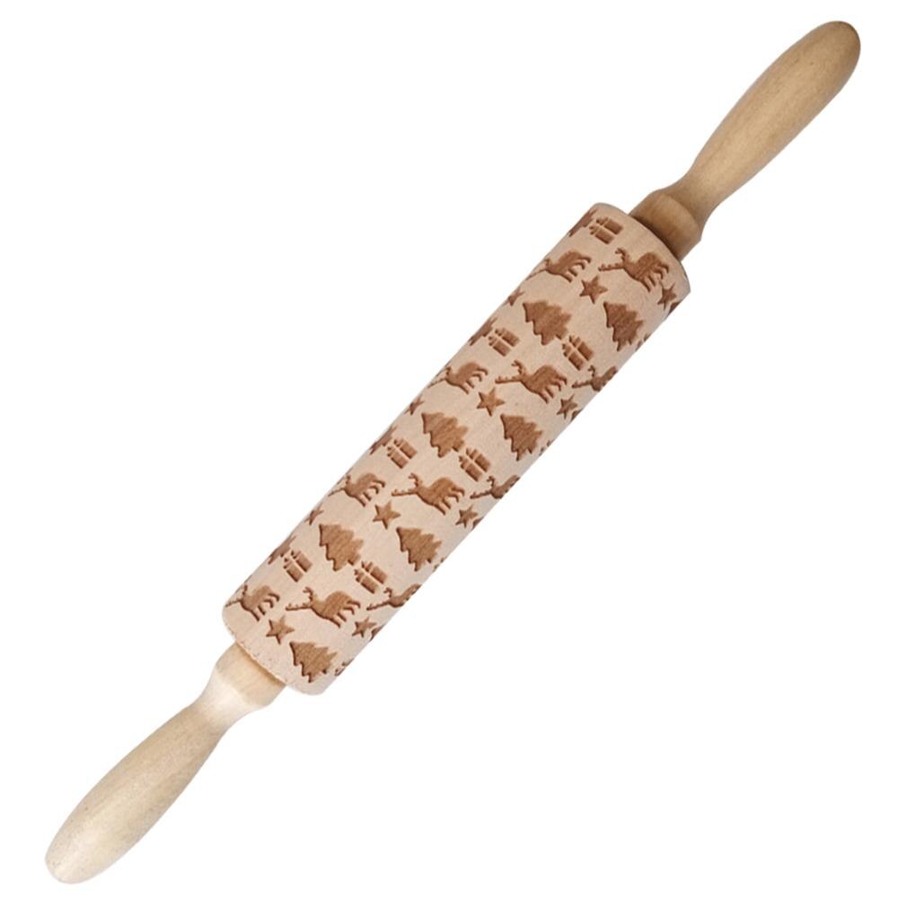 Kerst Sneeuwvlok Elanden Houten Deegroller Bakken Cookies Fondant Deeg Gegraveerde Roller DIY Tool Kerst Embossing Rolling Pin: 08