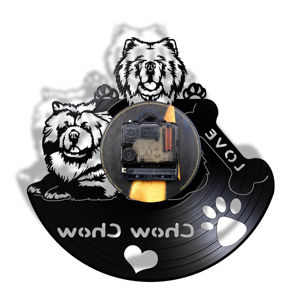 Chow Chow Verliefd Moderne Stille Vinyl Record Wandklok Songshi Quan Chowdren Lp Opnemen Horloge Hond Ras voor Hond Eigenaar