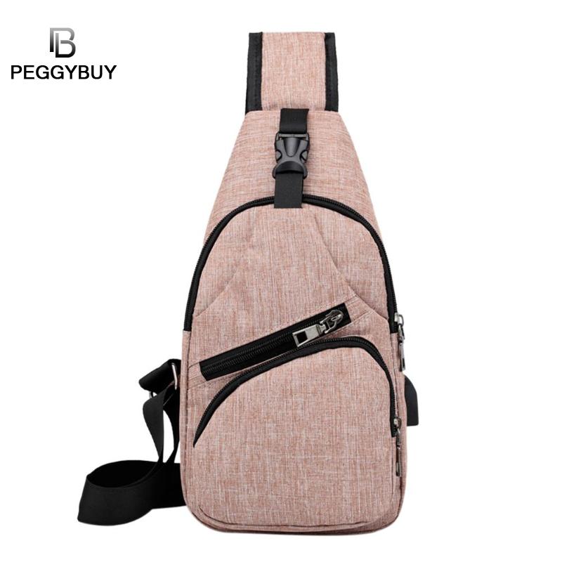 Casual heren borsttas canvas usb-oplaadbare messenger bags sport heren schoudertas reistas crossbody tas heren borsttas: Lichtroze
