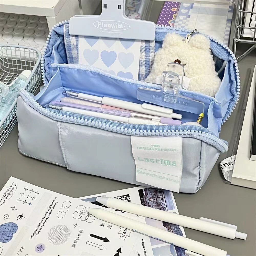 Canvas Prism Pencil Case Large Capacity Sweet Color Stationery Organizer Multi-layer Stationery Storage Pouch Student Supplies