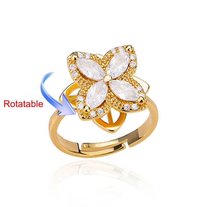 Four Clover Rotating Anxiety Rings for Women Gold Color Adjustable Stainless Steel Wedding Ring Aesthetic Jewelry anillos: WHITE