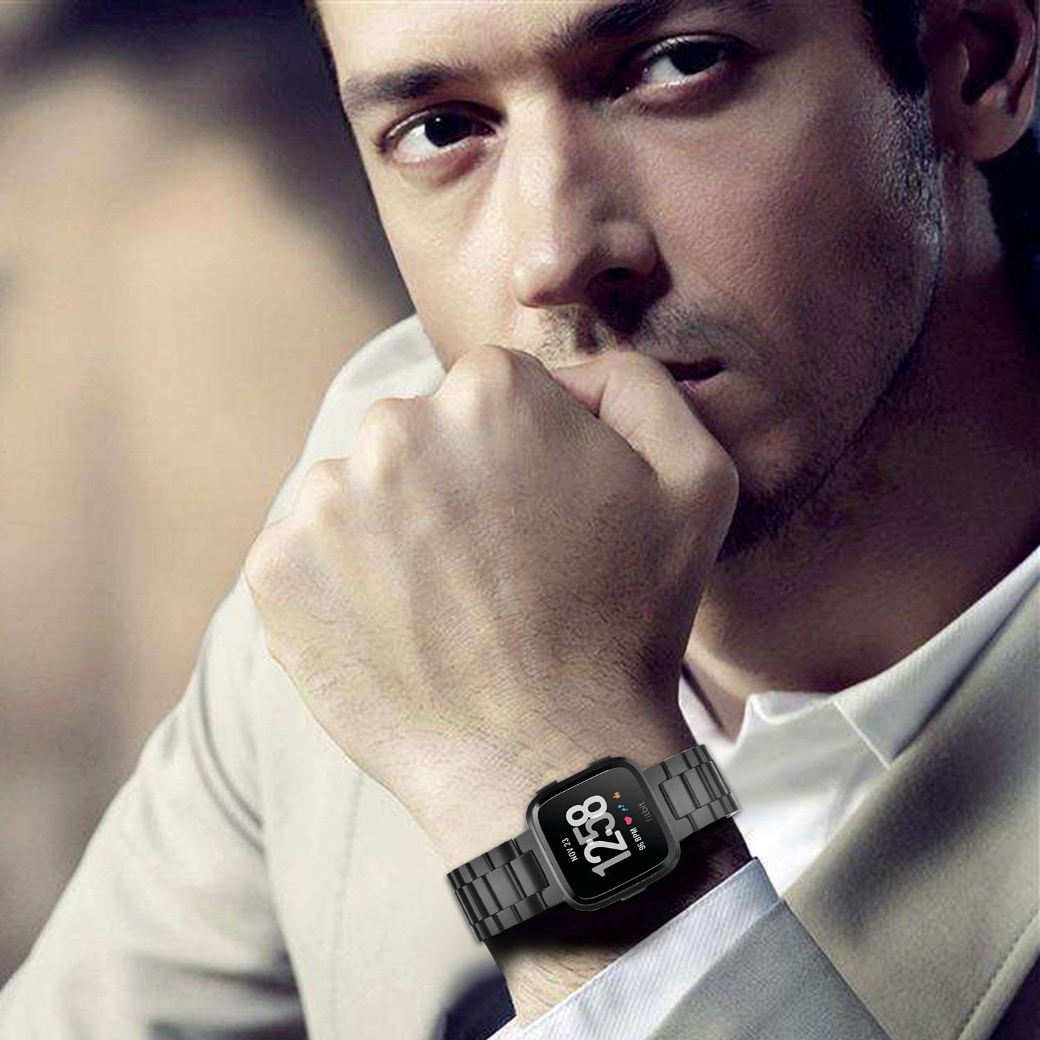 Watch Strap Compatible for Fitbit Versa 2 Bands/Lite Band Stainless Steel Versa Special Edition Bracelet Replacement Watch Band