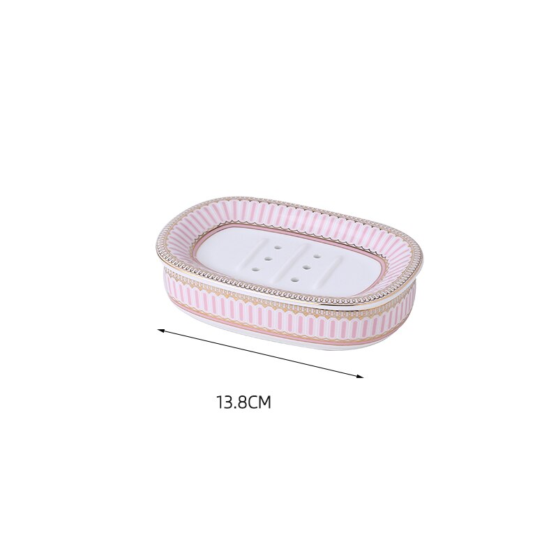 Luxury Blue Gold Ceramic Bathroom Five-piece Bathroom Supplies Soap Dispenser Brushing Mouth Cup Soap Dish Tray Toiletry Set: pink soap dish