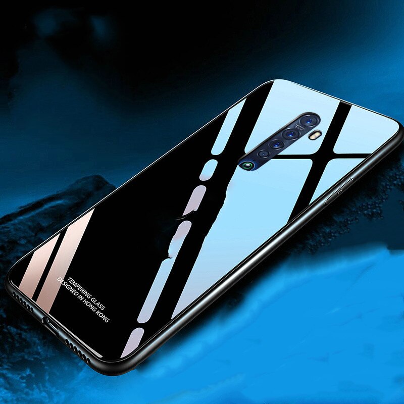 Glossy Gehärtetes Glas Fall Für OPPO Reno 2 2Z 2F Fall Harte Glänzend Stoßfest Zurück Abdeckung Fällen Für Reno Z 10X ZOOM Fundas Coques