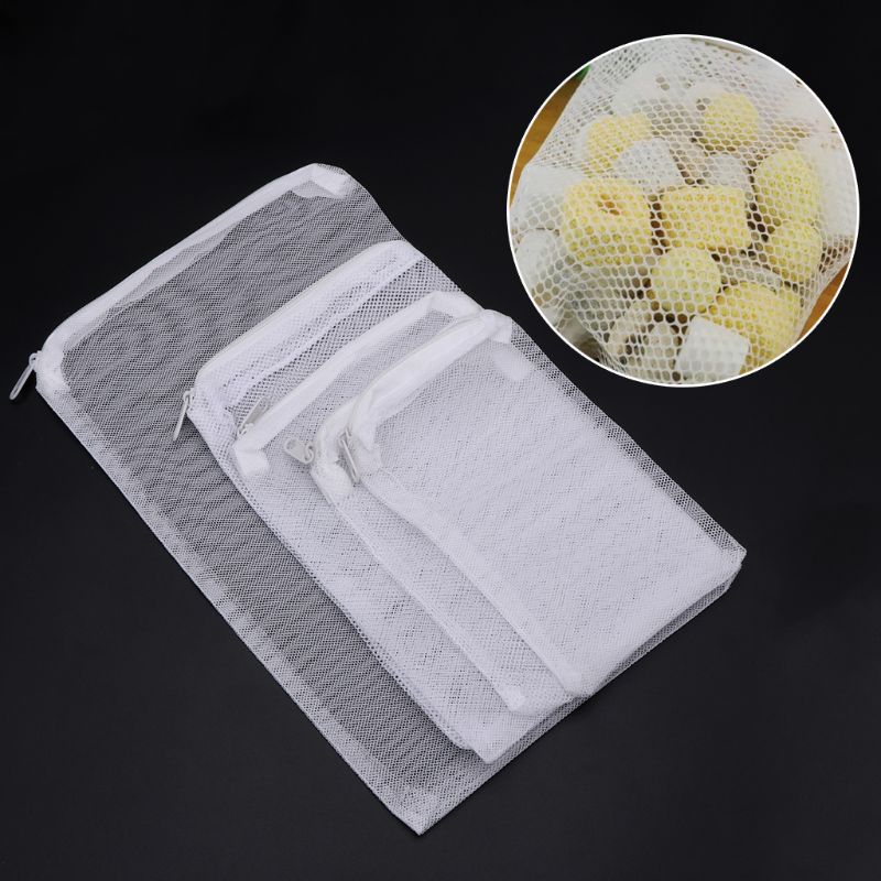 Bolsa de filtro de Acuario, bolsa de malla con cremallera para estanque de peces, 5 unids/set por juego