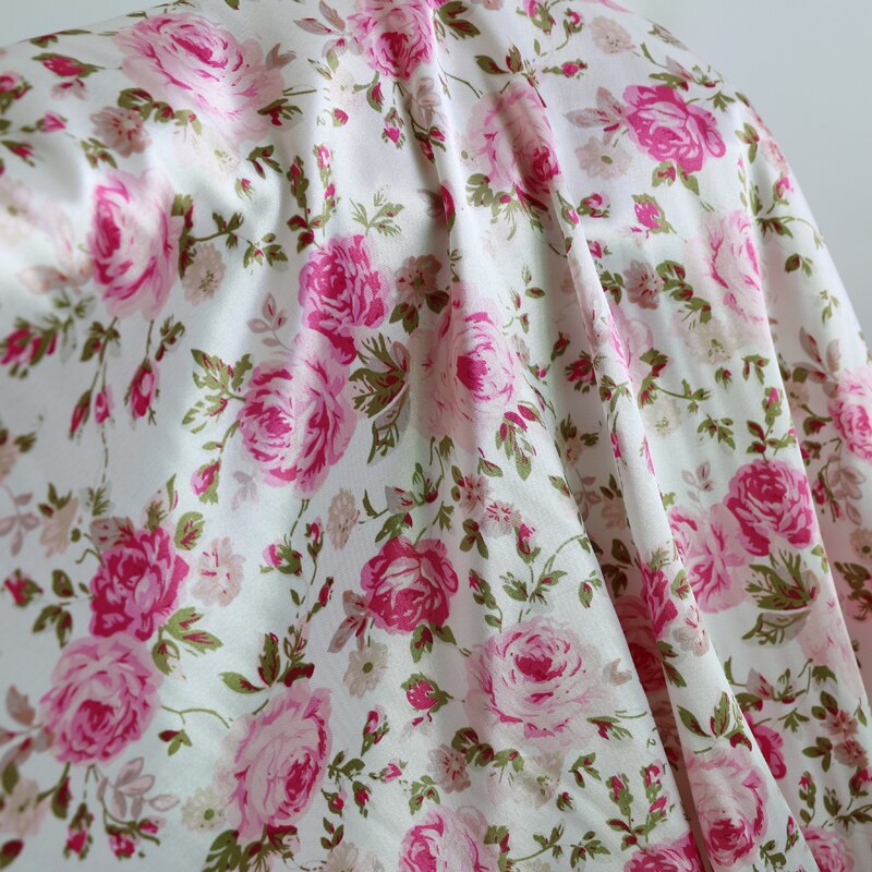 100cm * 120cm Rose Bloemenprint Satijnen Doek Materiaal Roze Bloemenprint Nachtkleding Jurken Stoffen Patchwork Ticidos