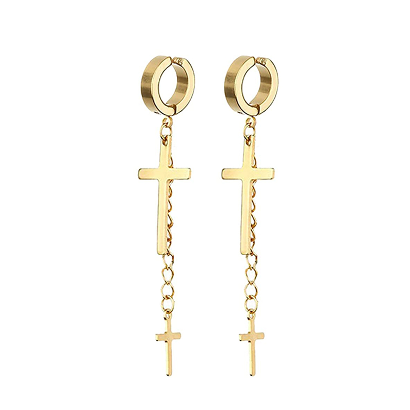 WKOUD-pendientes de aro con forma de cruz para hombre y mujer, joyería colgante, Color dorado, minimalista, delicado