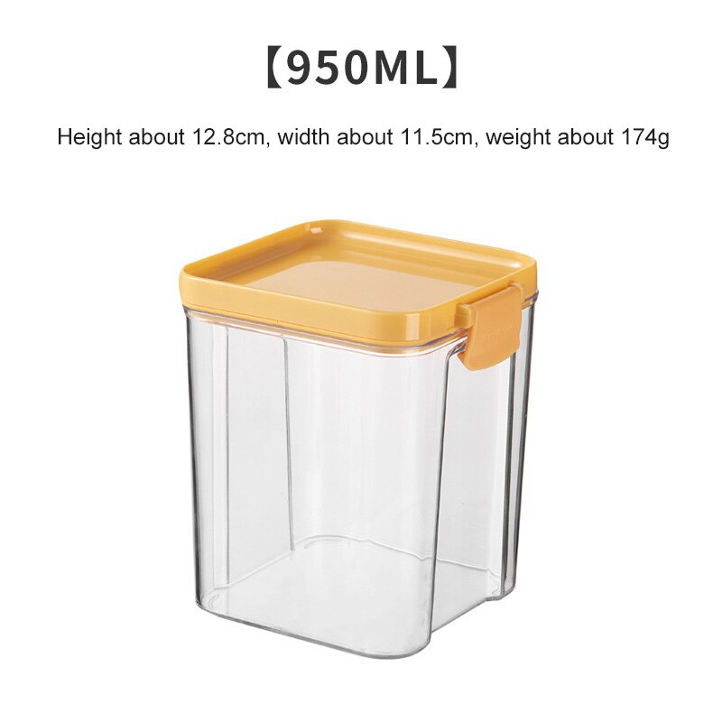 4 Different Capacity Plastic Sealed Cans Kitchen Organizer Storage Box Transparent Food Canister Keep Fresh Clear Container: Yellow 950ml