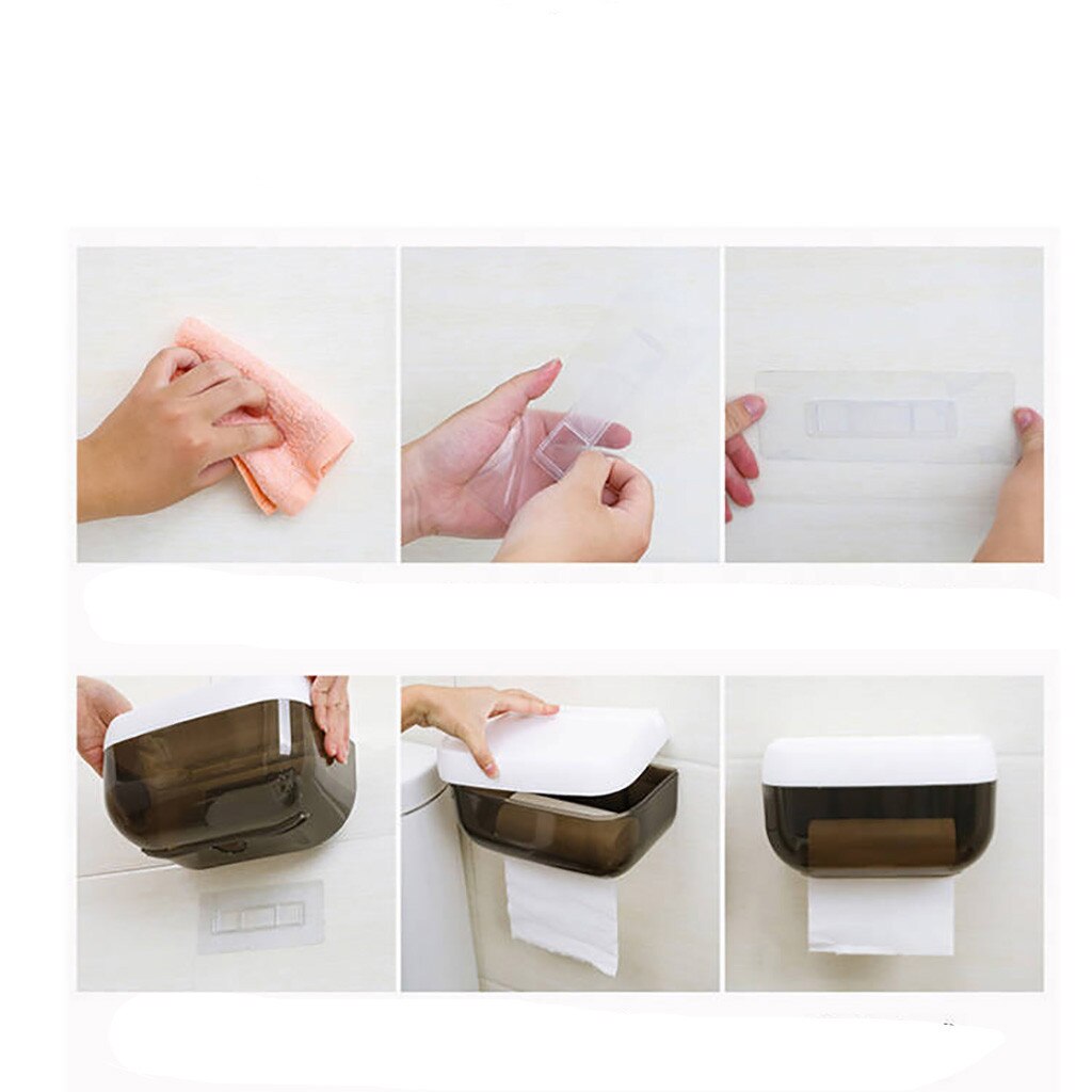 Tissue storage box plastic Multifunction Green pink gray Sticker Toilet Paper Roll Tissue Rack Wall Mounted Holder Shelf case#25