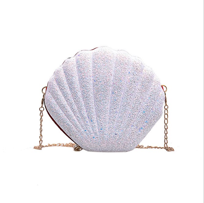 Lilja kuningatar kuoren muotoinen söpö lompakkoketju kiiltävä messenger käsilaukku olkapäätytöille crossbody laukut naisille: Kiiltävä valkoinen