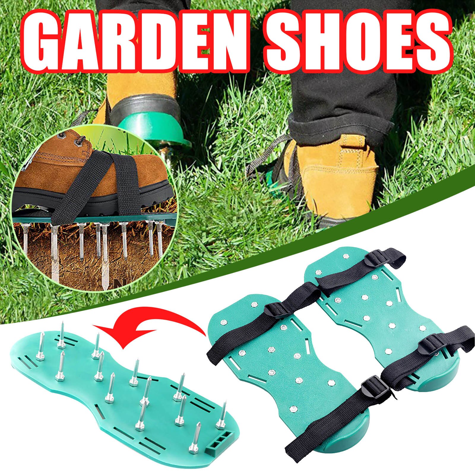 Lawn Aerator Spike Shoes with Heavy Duty Metal Buckles, 4 Adjustable Straps and Sharper Spikes for Effective Soil Aeration