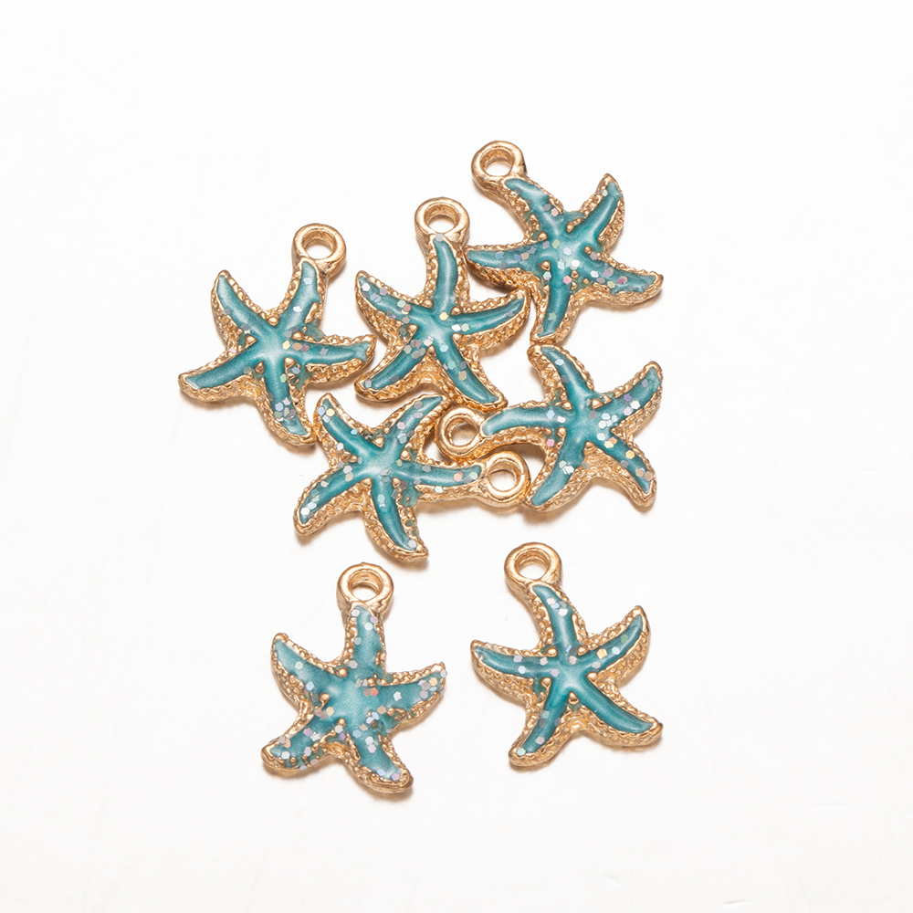 10Pcs/Lot Ocean Starfish Conch Seashell Enamel Charms Pendants For DIY Jewelry Making Birthday Wedding Party Favor: Yellow