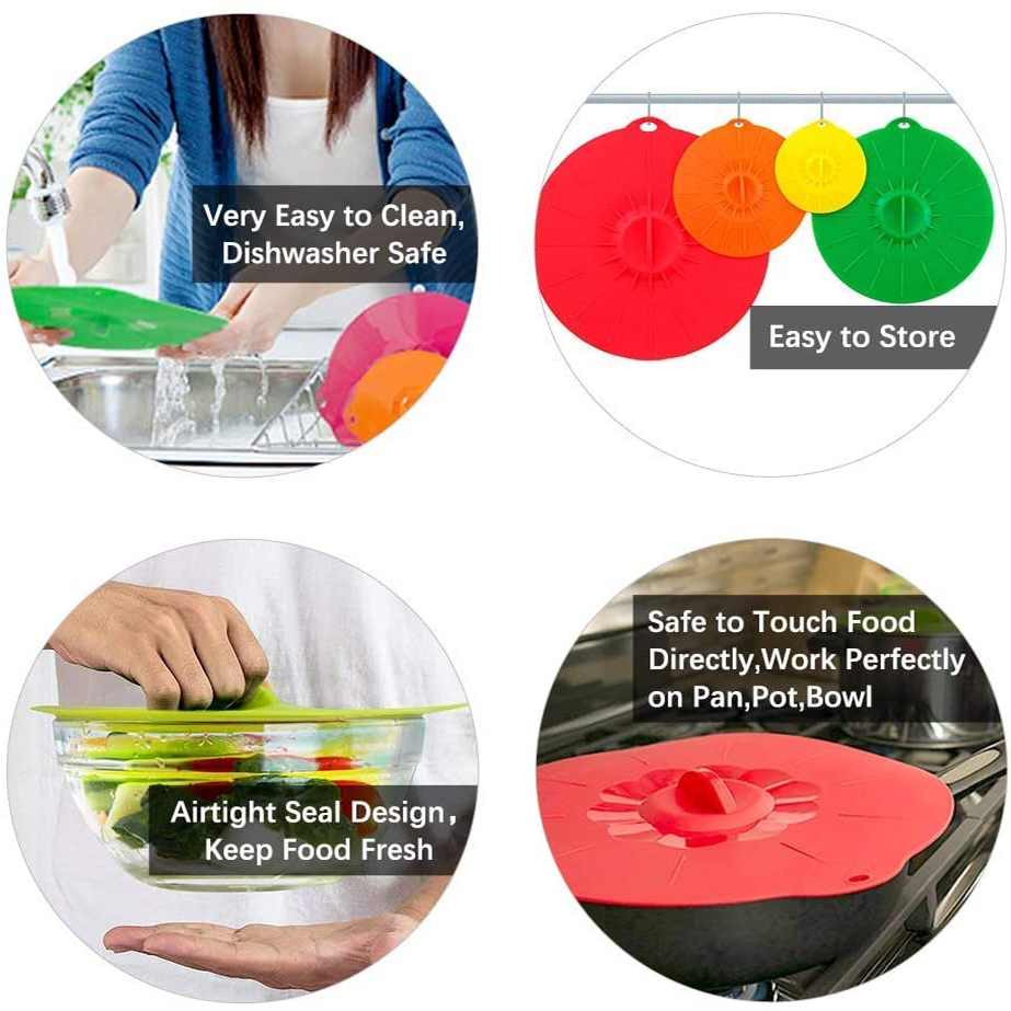 Juego de tapas de silicona para cuencos de microondas, utensilios de cocina, envoltura de alimentos, de succión, 5 unids/set