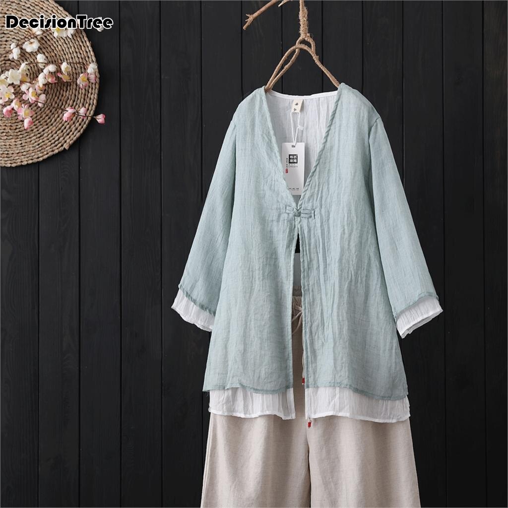 Ropa china tradicional blusas para mujer, Camisa de algodón con botones de lino para mujer oriental hanfu ropa china femenina