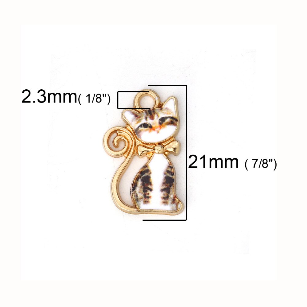 DoreenBeads Zinc Based Alloy Charms Pendant Cat Animal Gold Orange Black White Colorful Enamel 21mm( 7/8&quot;) x 13mm( 4/8&quot;), 10 PCs