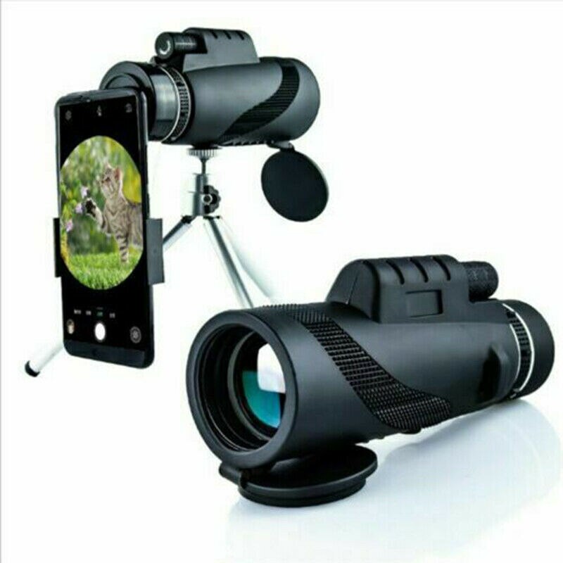 80x100 HD Monocular Telescope - Zoom Lens with Tripod & Phone Clip - Night Vision for Camping: with tripod