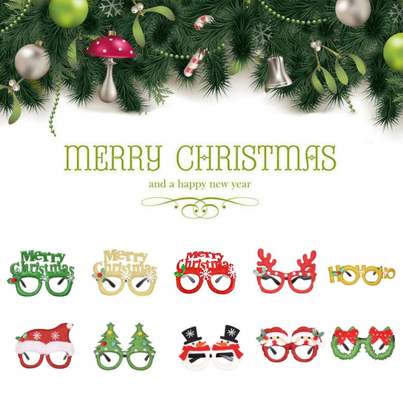 Lunettes de dessin animé mignon, monture à paillettes, sans lentille, décoration de noël, pour enfants et adultes