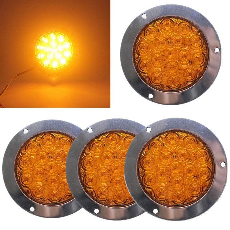 4PCS 12V 24V Universial 16 LED Round Car Tail Trailer Lights Truck Caravan Taillight Rear Brake Stop Indicator Turn Signal Lamp