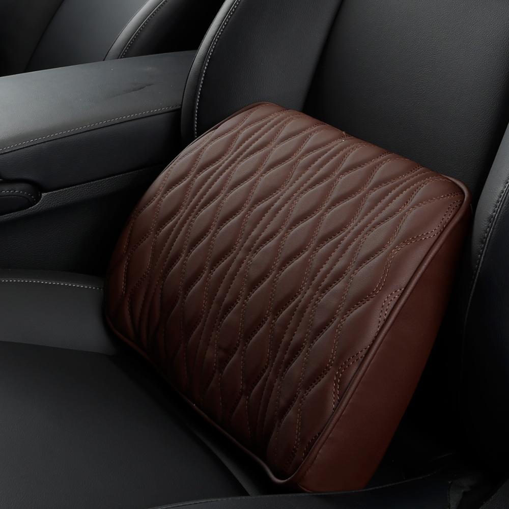 Memory Foam Auto Hoofdsteun Kussen Lederen Geborduurde Seat Ondersteunt Sets Rugkussen Aanpassing Auto Neksteun Lumbale Kussens: Coffee waist support