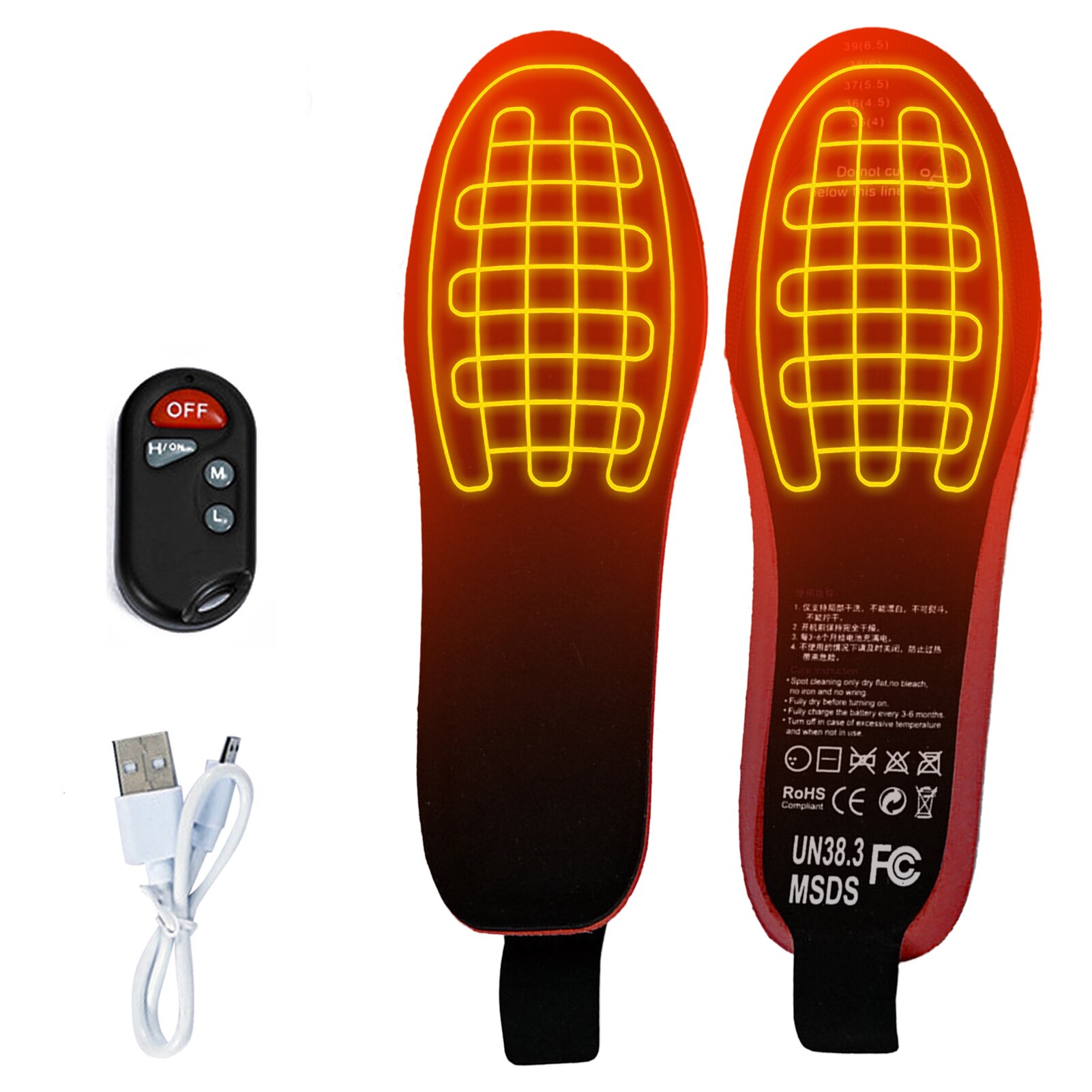 Palmilhas aquecidas elétricas da sapata do aquecimento recarregável de usb palmilhas cortável do inverno do controle remoto inteligente palmilha quente para esportes ao ar livre: 3540size