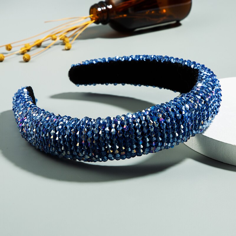 Delicate Glanzende Kleurrijke Ab Kleur Crystal Hoofdband Voor Vrouw Elegante Dikke Spons Haarband Bruids Bruiloft Haaraccessoires: Royal Blue