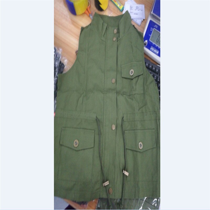Womens Olive Cargo Utility Safari Vest with Pockets Drawstring Army Top Jacket Coat Autumn Clothes: Army Green / S