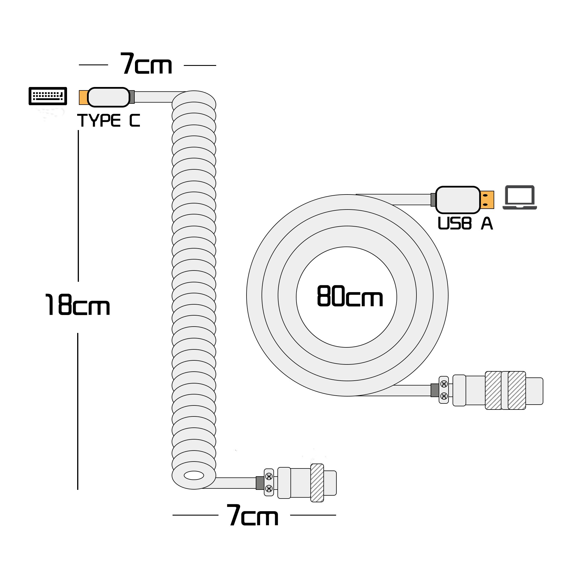 Tiffany White Type C USB Cable Mechanical Keyboard Coiled Cable Wire Mechanical Keyboard Aviator Computer Aviation Connector