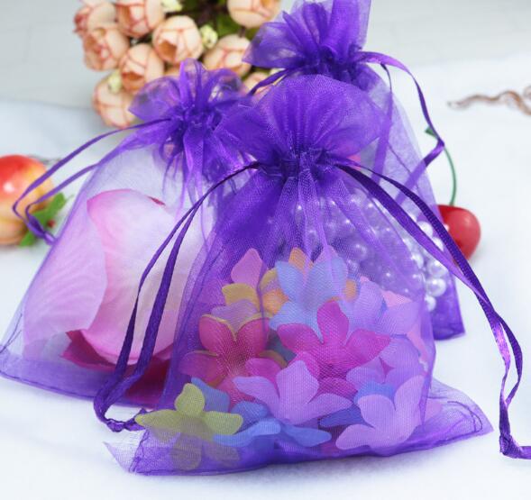 10*15cm gennemsigtige poser slik chokolade emballage lille smykkeskrin organza poser favorisere poser med snoretræk: Lilla
