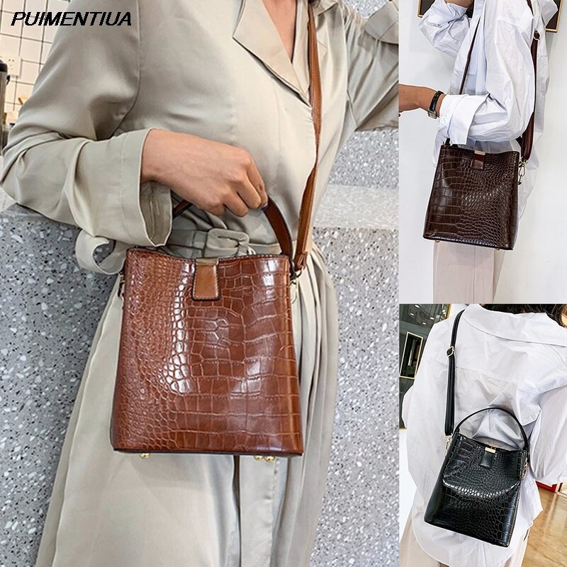 Puimentiua Retro Emmer Zakken Vrouwen Patroon Handtas Hoge Capaciteit Casual Krokodil Schouder Messenger Bags Dames Pu Portemonnee