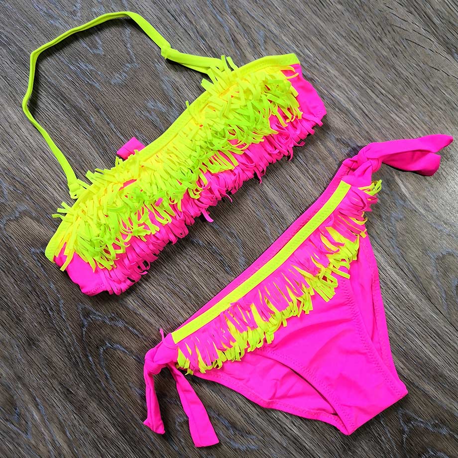 5-12 Years Teenager Girls Swimsuit Kids Swimwear Tassel Big Girl Bikini Halter Top Bathing Suit Fringe Children Girl Swim Wear: 03 / 14(9-10 Years)